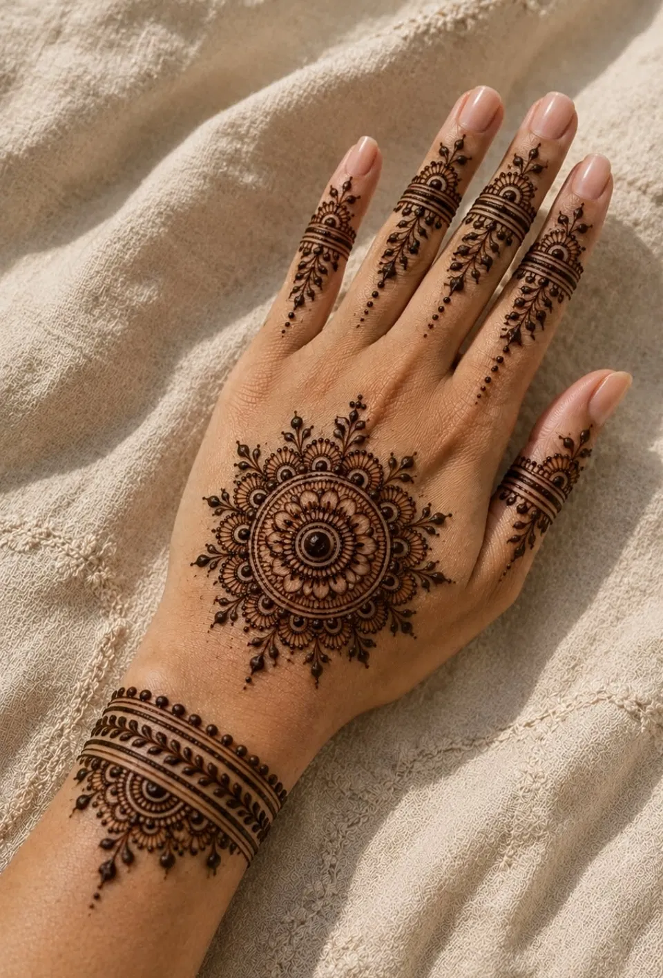 Bridal Indian Full Hand Mehndi Design with Gol Tikki