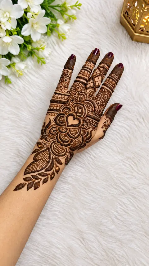 arabic heart front hand mehndi design