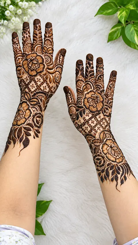 flower full hand mehndi design