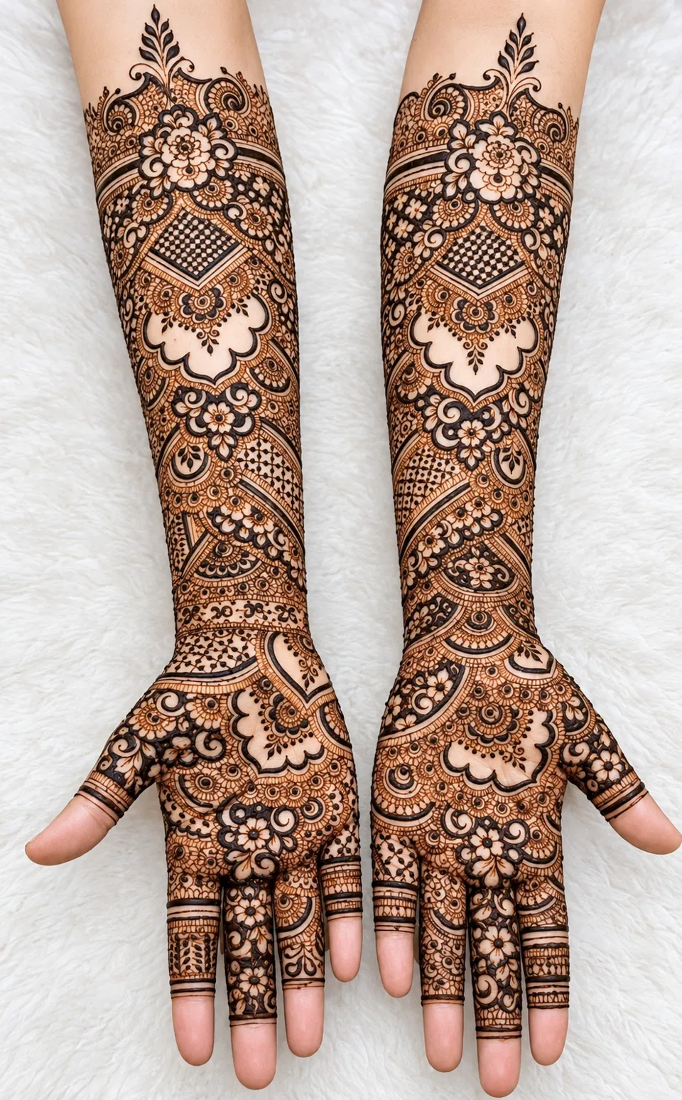 Bridal Pakistani Full Hand Mehndi Design with Figures and Jaal