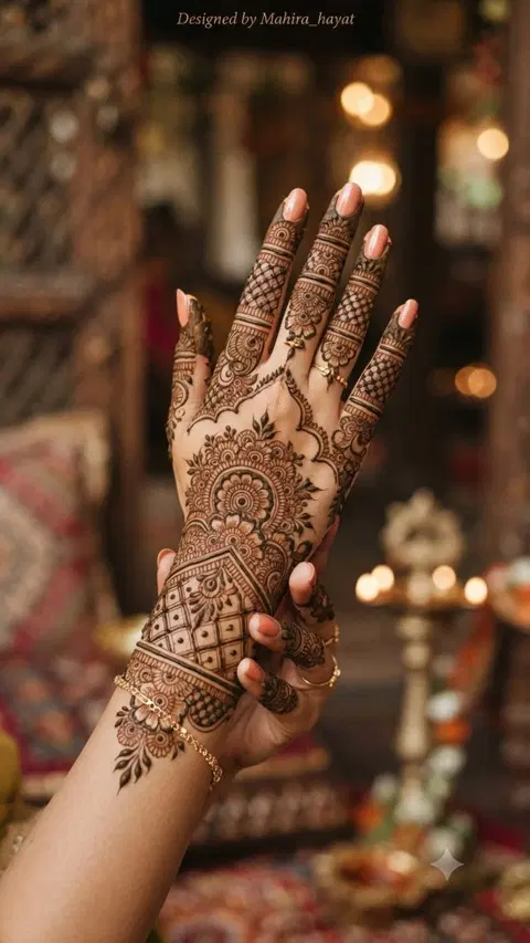 bridal indian circle back hand mehndi design