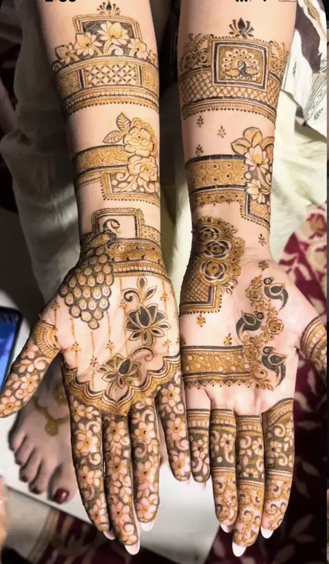 bridal indian figure back hand mehndi design