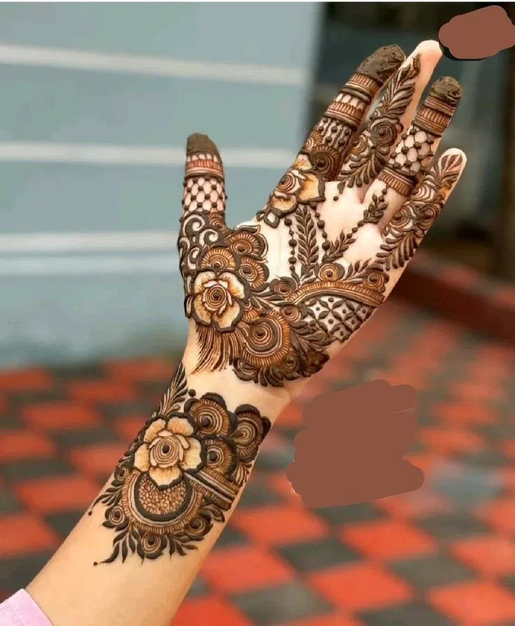 Arabic Dubai Front Hand Mehndi Design with Flowers for Raksha Bandhan
