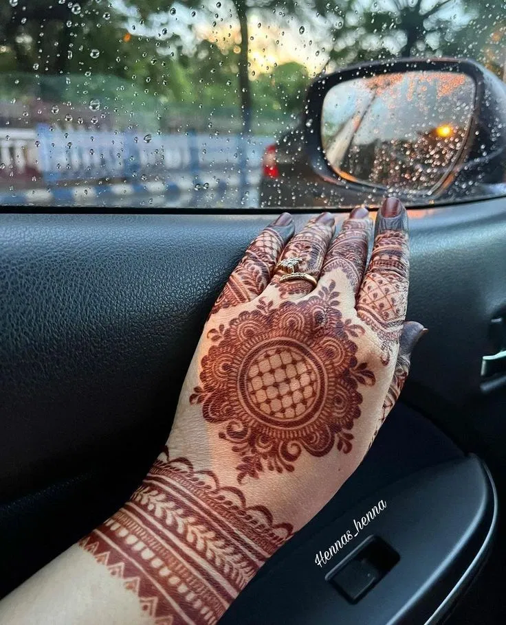Bridal Stylish Arm Mehndi Design with Gol Tikki for Raksha Bandhan