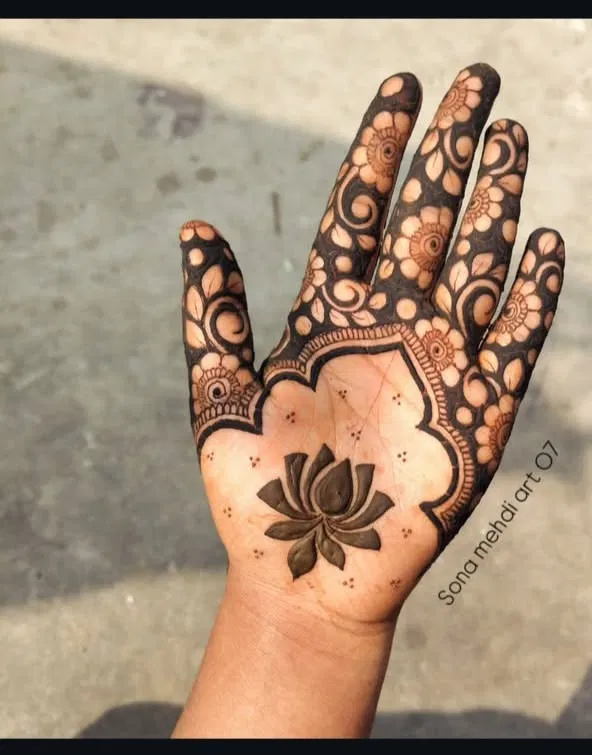 Aesthetic Simple Front Hand Mehndi Design with Lotus for Raksha Bandhan