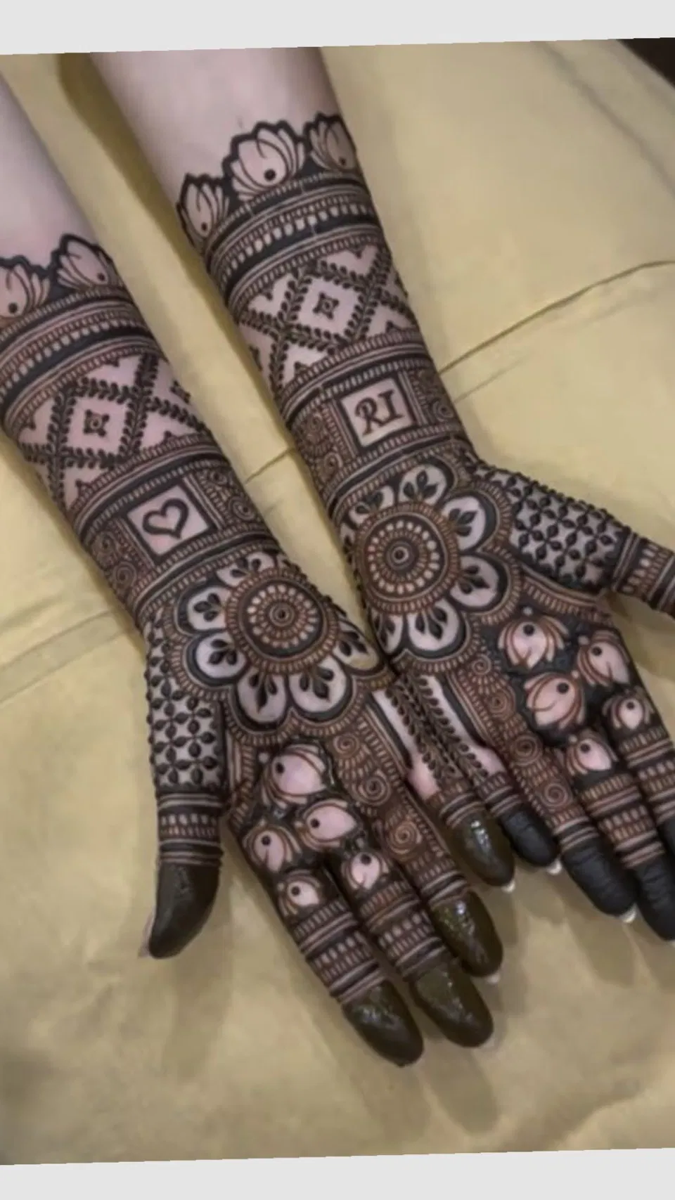 Bridal Stylish Front Hand Mehndi Design with Figures and Hearts for Raksha Bandhan (2)