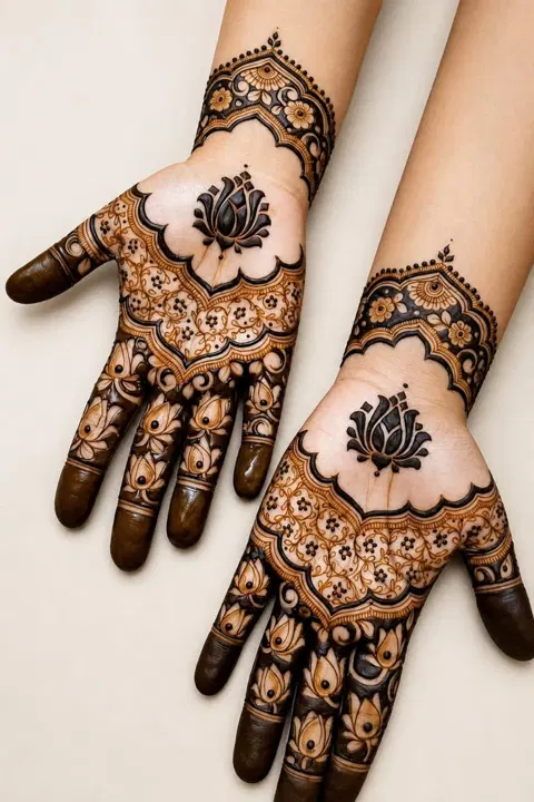 bridal stylish lotus finger mehndi design