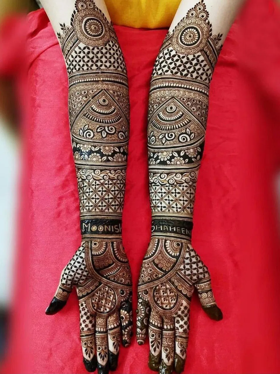 Bridal Front Hand Mehndi Design with Figures and Jaal (5)