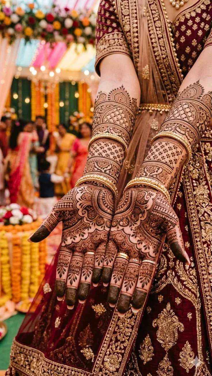 Arabic Bridal Front Hand Mehndi Design with Figures (2)