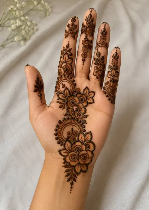 aesthetic arabic bel back hand mehndi design