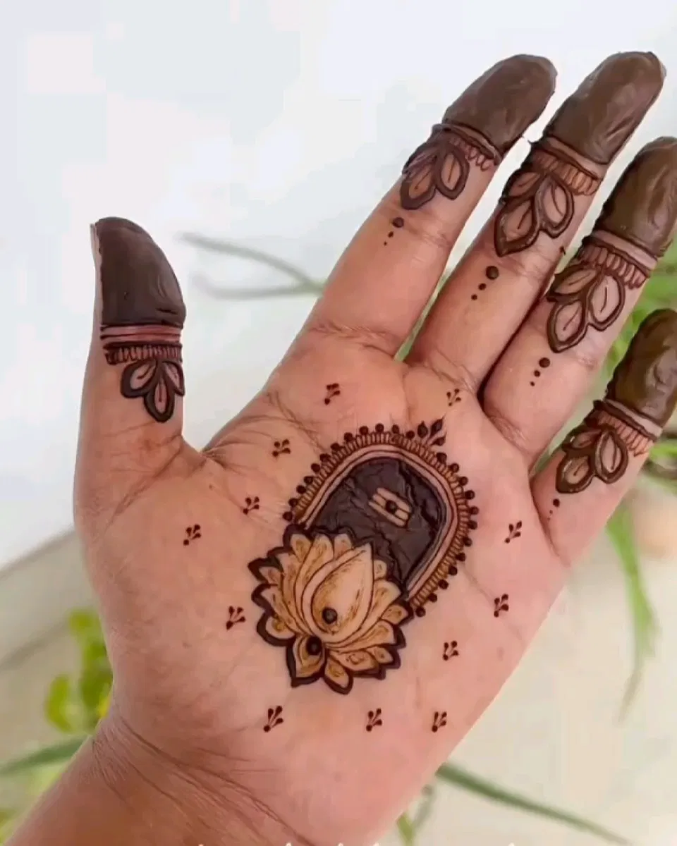 Arabic Simple Finger Mehndi Design with Deity and Lotus for Raksha Bandhan