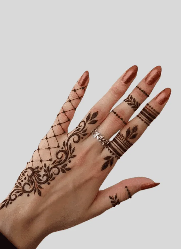 Arabic Simple Finger Mehndi Design with Bel for Sawan