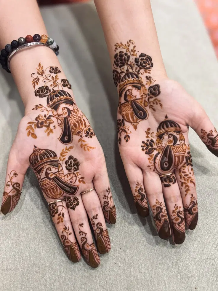 Bridal Indian Full Hand Mehndi Design with Jaal and Peacock
