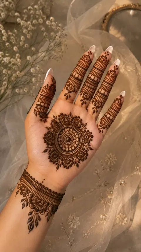 aesthetic arabic circle finger mehndi design