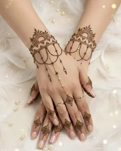 Dubai Simple Back Hand Mehndi Design with Jaal for Engagement