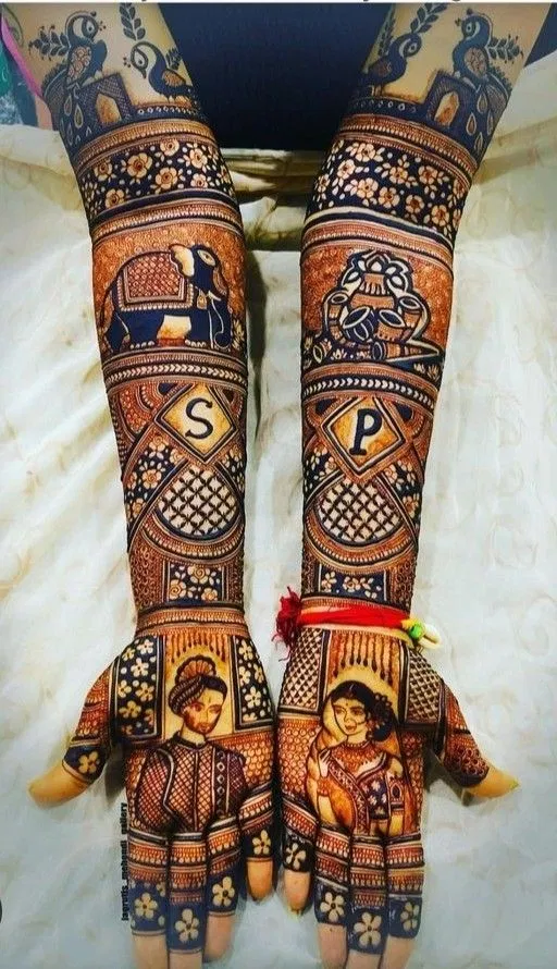 Bridal Foot Mehndi Design with Deity, Figures and Peacock