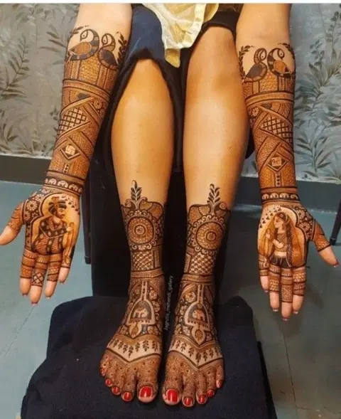 bridal deity full hand mehndi design