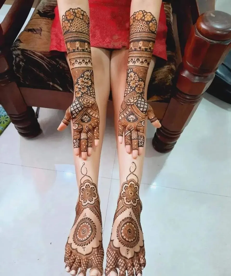 Bridal Full Hand Mehndi Design with Figures and Jaal (3)