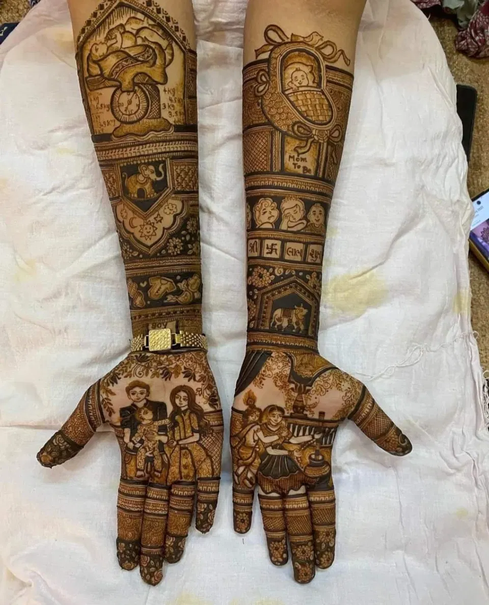 Front Hand Mehndi Design with Figures (2)