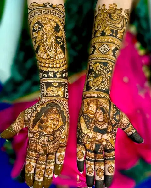 bridal stylish deity full hand mehndi design