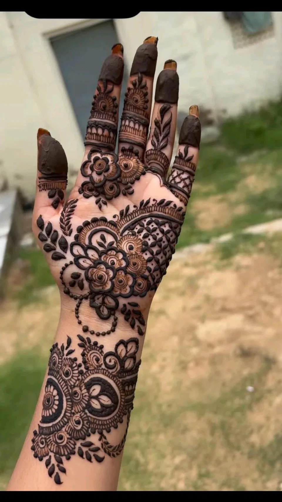 Aesthetic Arabic Finger Mehndi Design with Bel for Eid