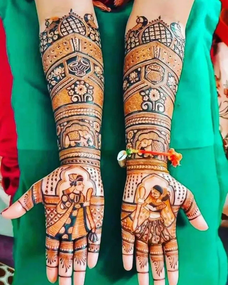 Bridal Front Hand Mehndi Design with Figures