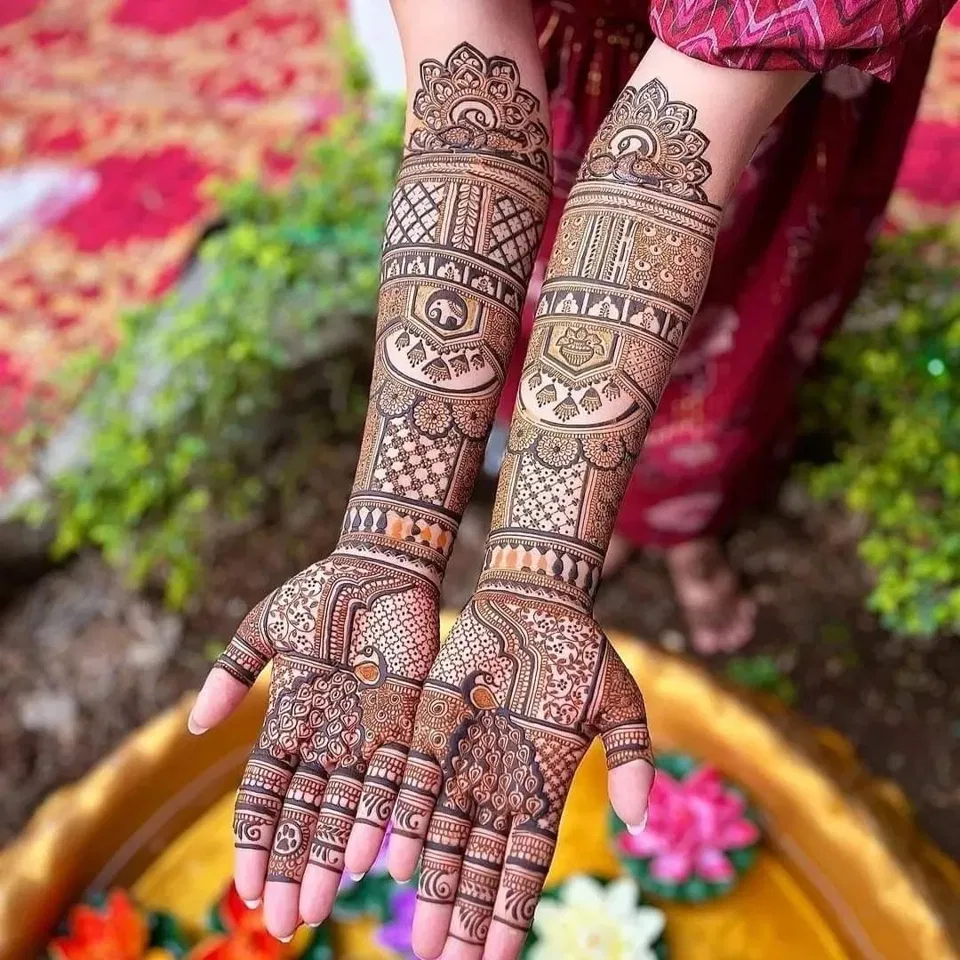 Bridal Full Hand Mehndi Design with Peacock