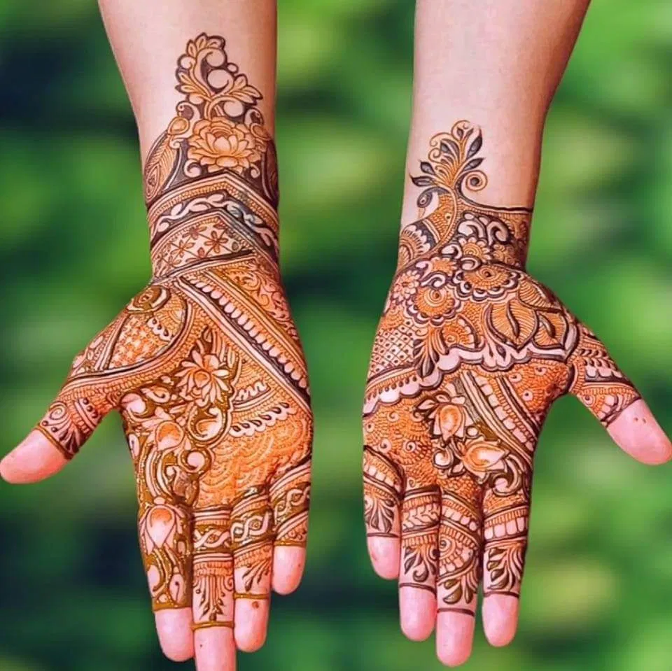 Front Hand Mehndi Design with Flowers and Peacock