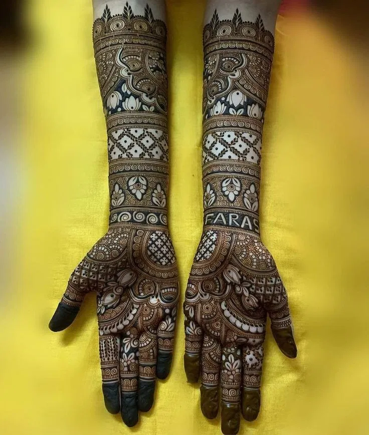 Bridal Indian Front Hand Mehndi Design with Figures and Jaal (3)