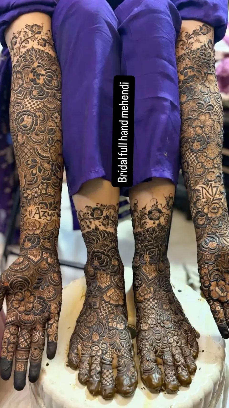 Arabic Bridal Foot Mehndi Design with Figures, Hearts and Peacock