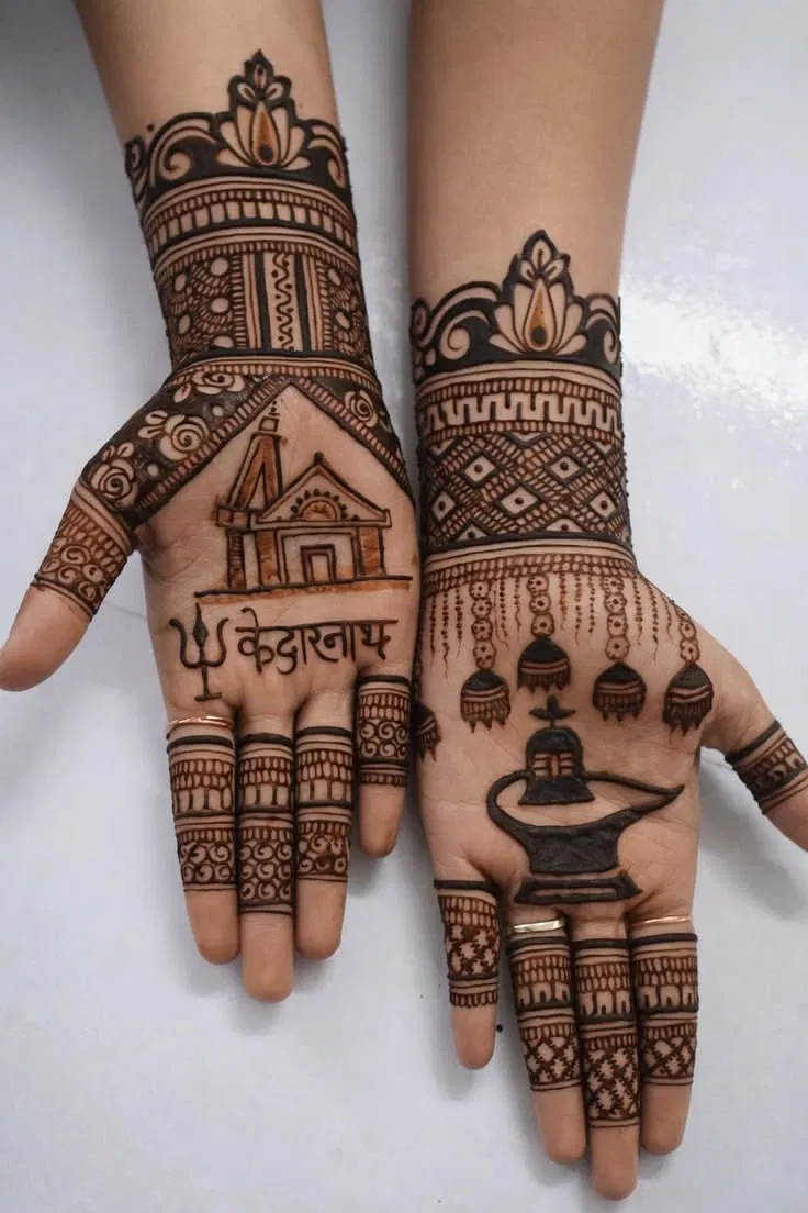 Back Hand Mehndi Design with Figures for Sawan