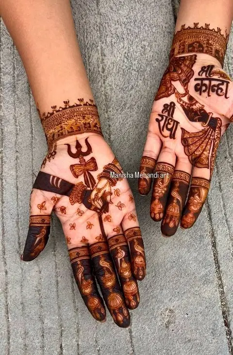 bridal simple deity back hand mehndi design