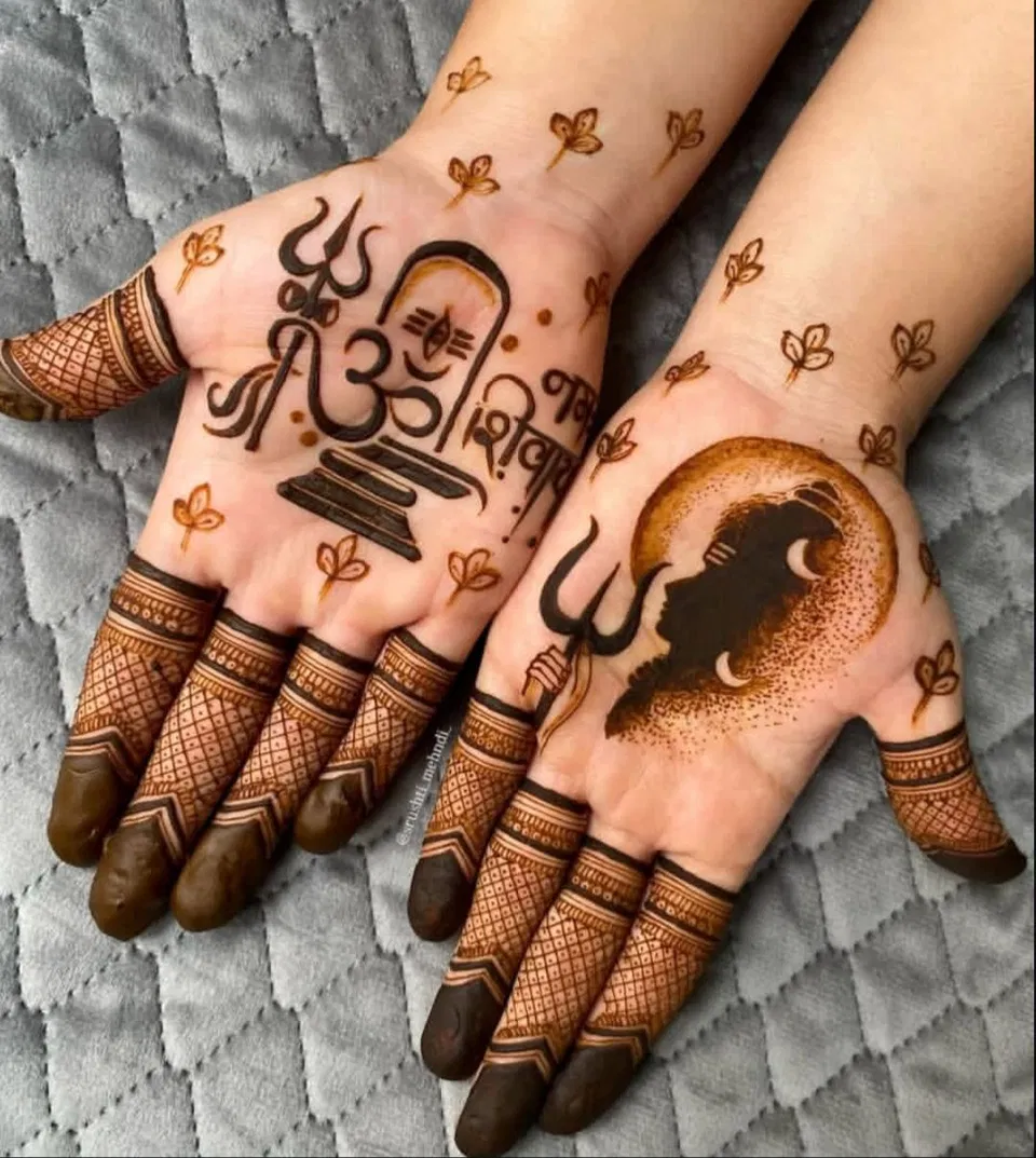 Simple Front Hand Mehndi Design with Deity and Figures for Shivratri