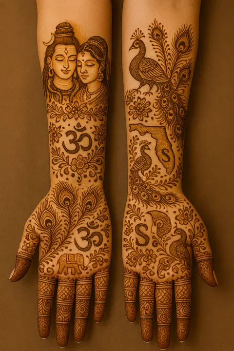 bridal stylish deity full hand mehndi design