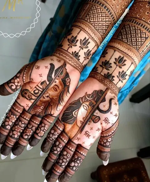 bridal stylish deity full hand mehndi design