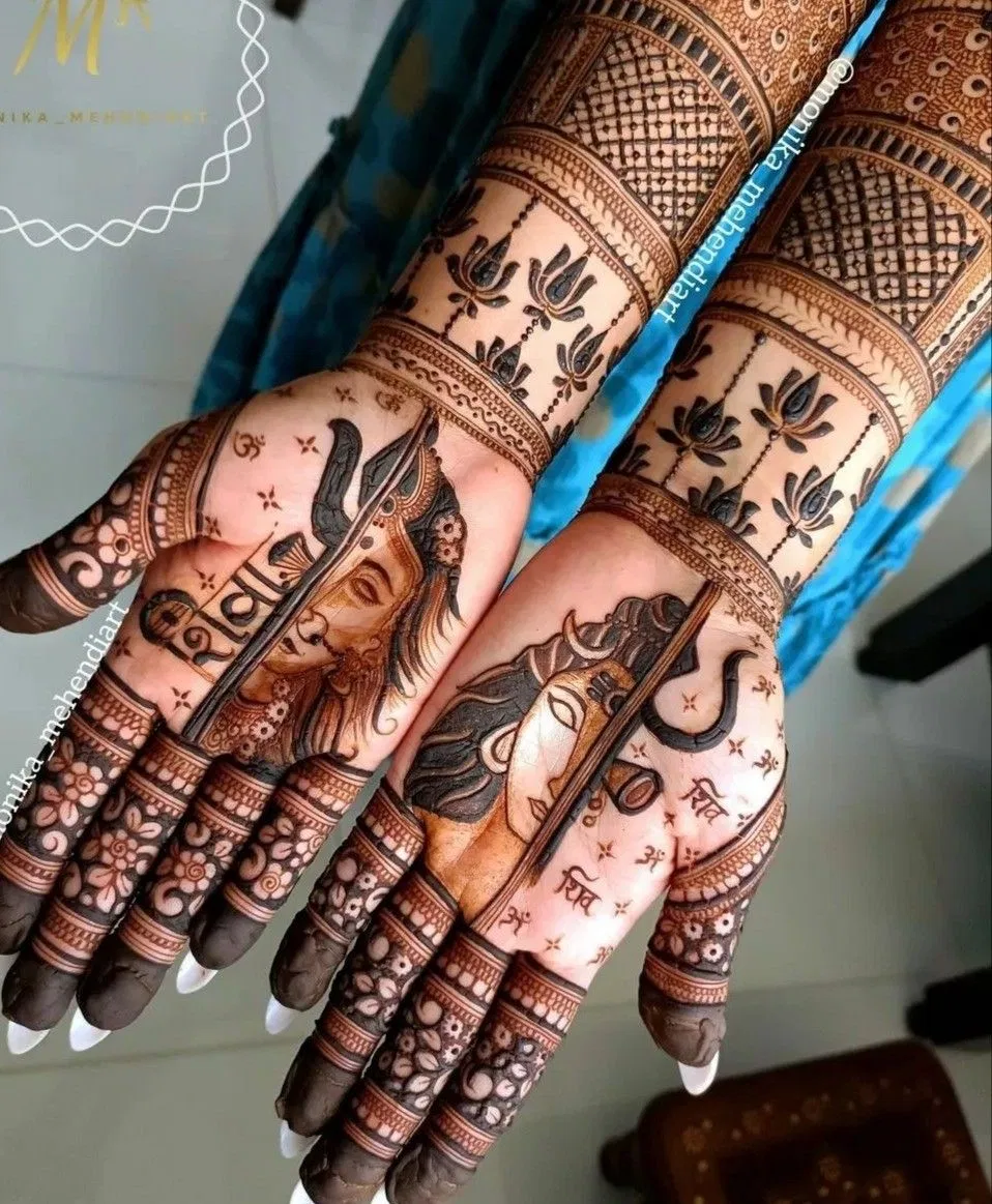 Bridal Stylish Full Hand Mehndi Design with Deity
