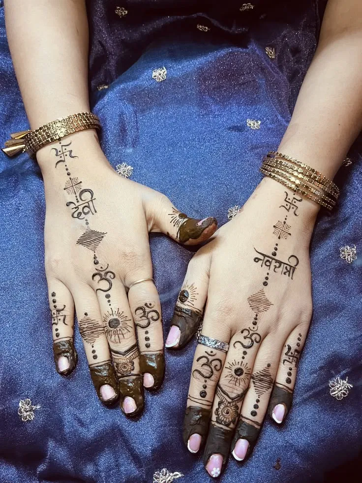 Simple Back Hand Mehndi Design with Deity and Jaal for Shivratri (2)