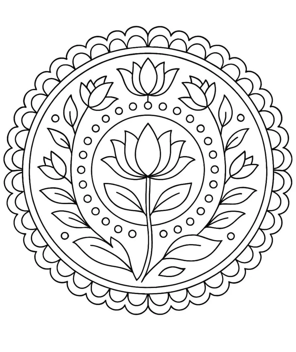 Mehndi Design with Gol Tikki, Flowers and Lotus (4)