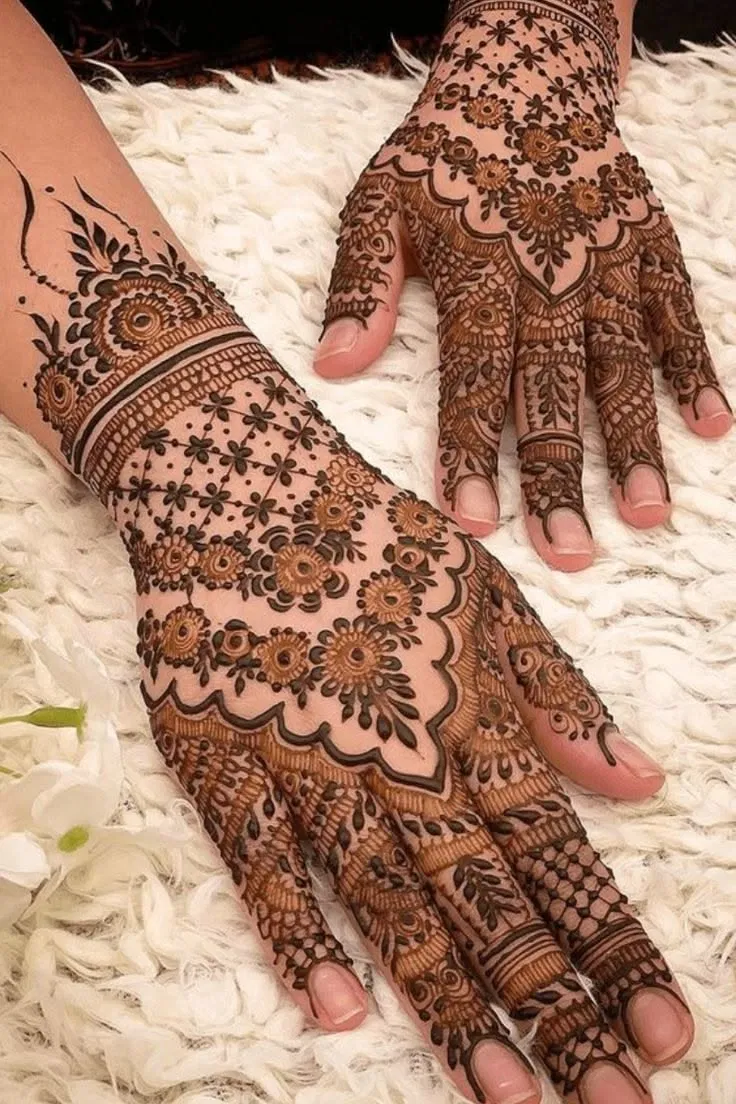 Bridal Indian Back Hand Mehndi Design with Flowers (2)