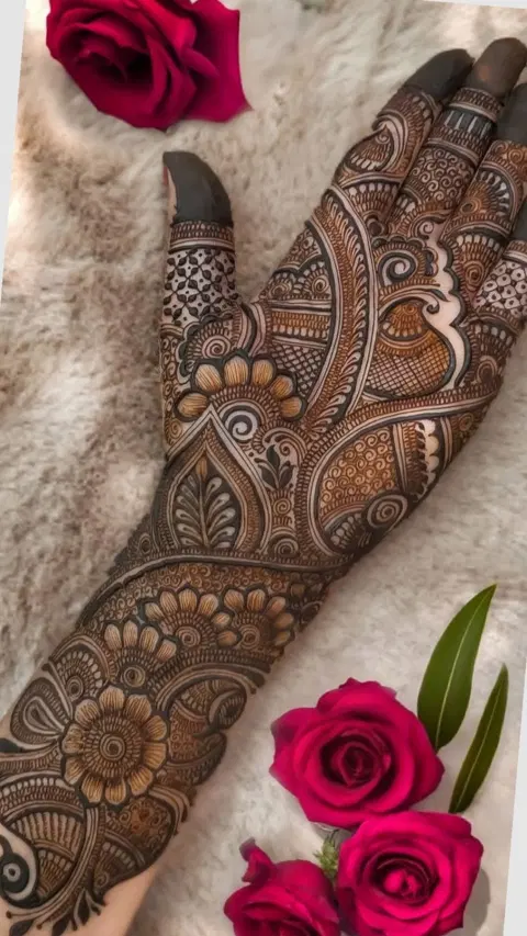 arabic bridal flower back hand mehndi design