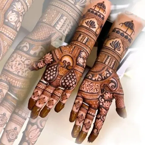 indian lotus front hand mehndi design