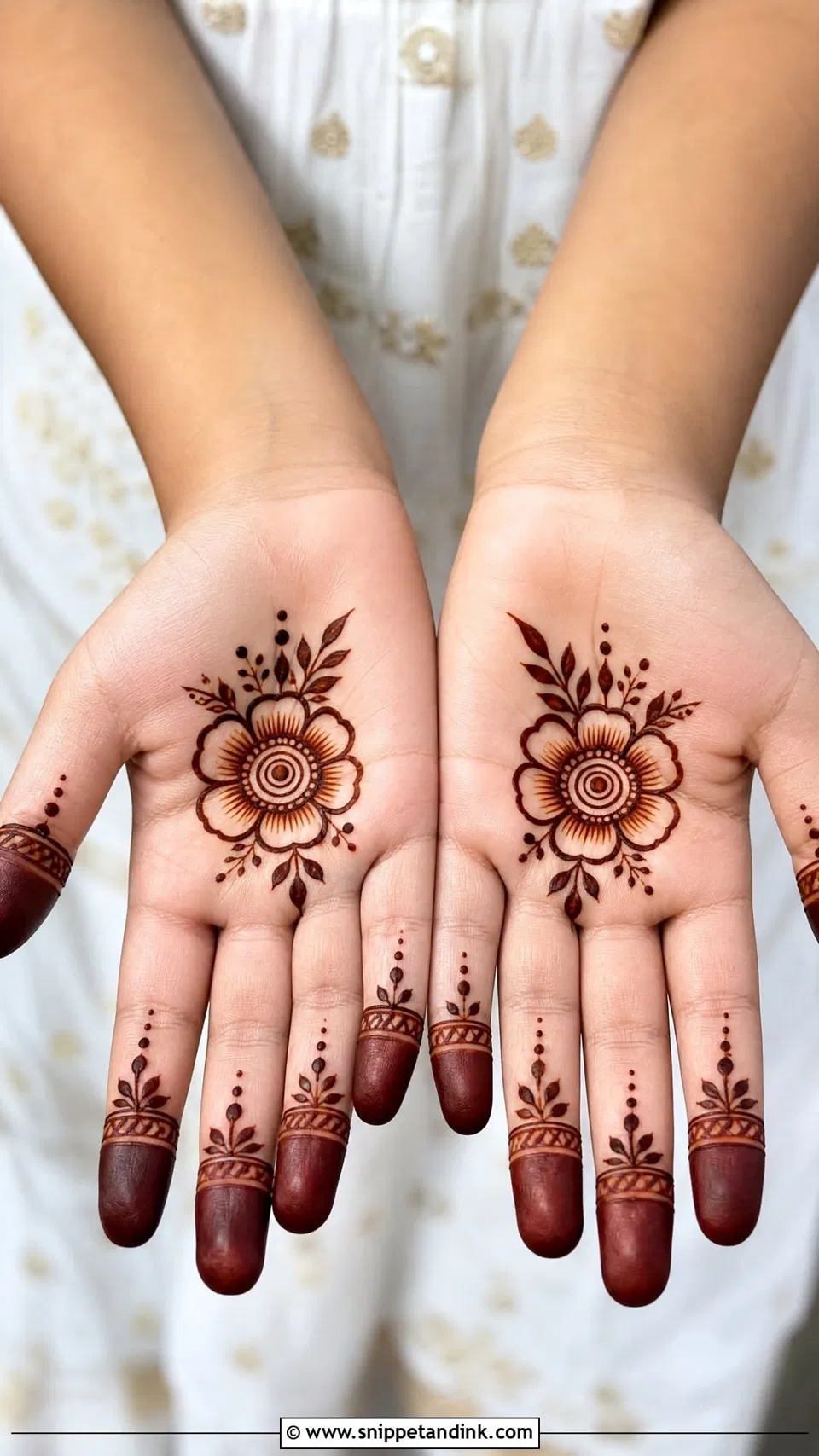 Simple Front Hand Mehndi Design with Figures and Flowers for Diwali