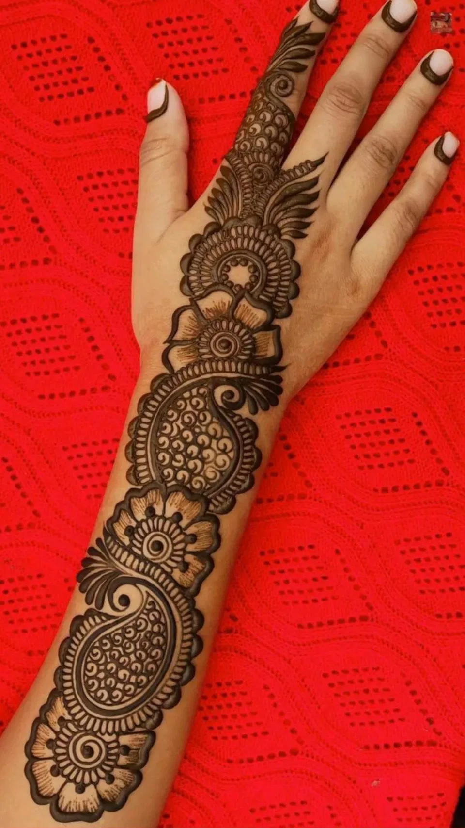 Arabic Bridal Back Hand Mehndi Design with Bel and Jaal