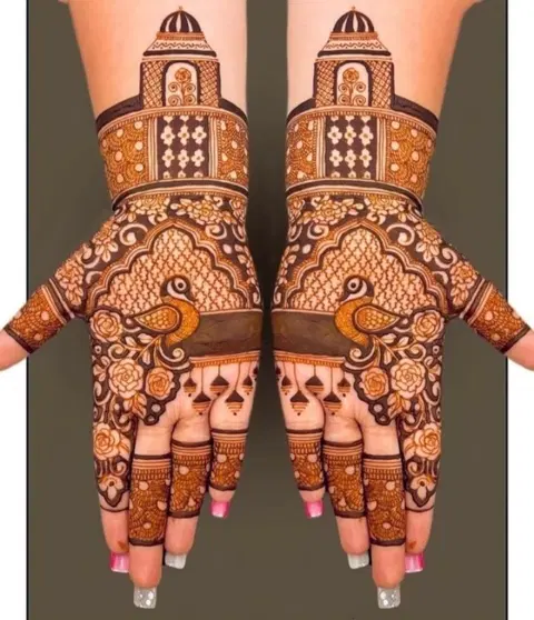 peacock front hand mehndi design