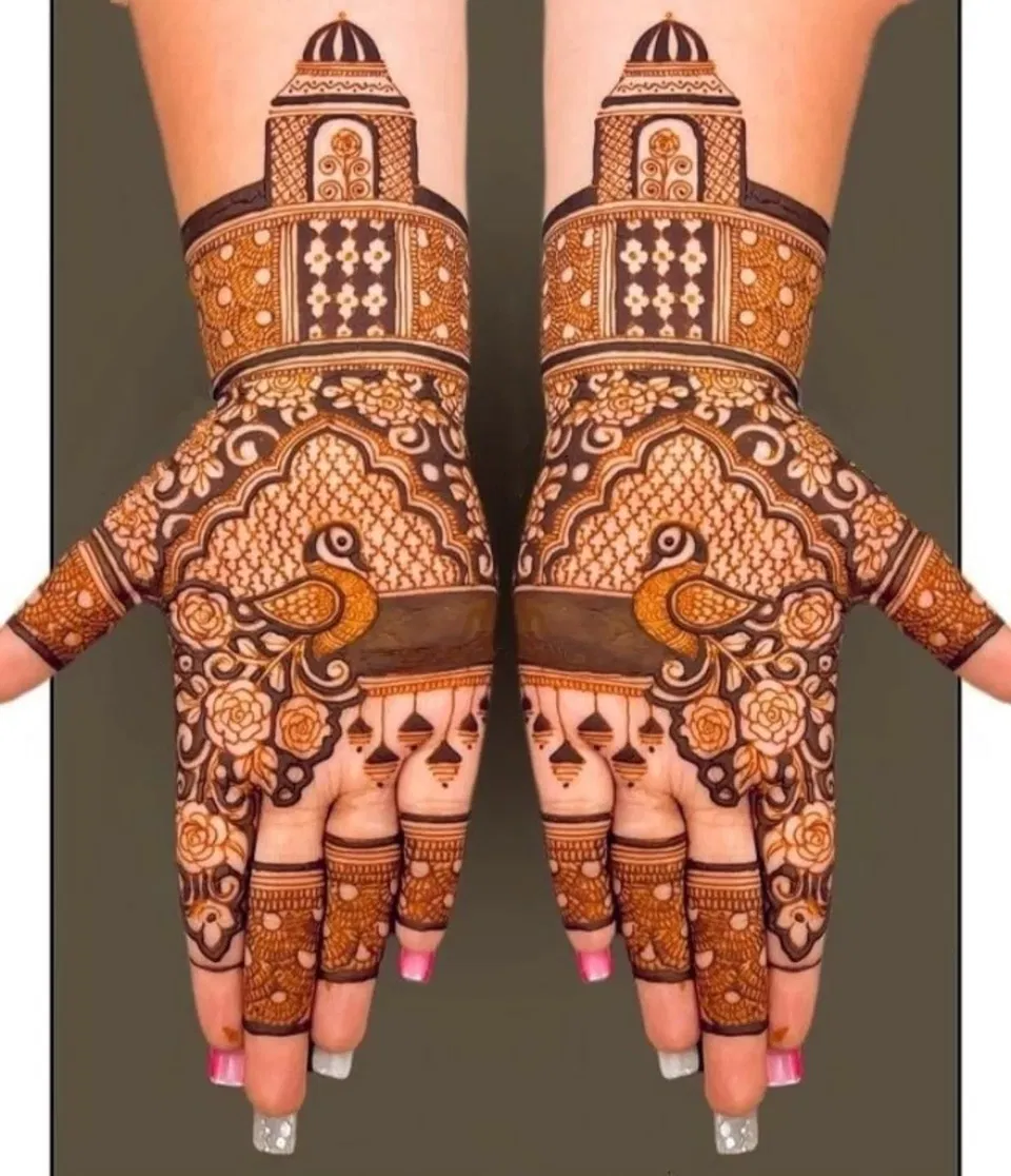 Front Hand Mehndi Design with Peacock