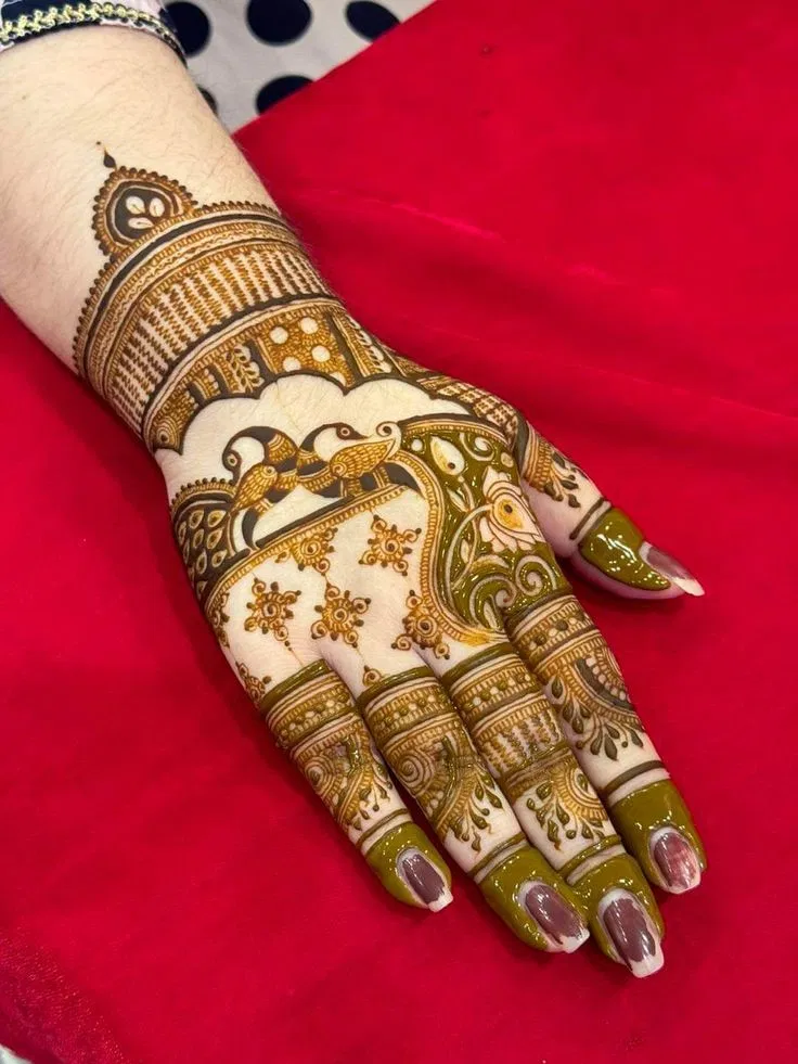 Bridal Back Hand Mehndi Design with Peacock