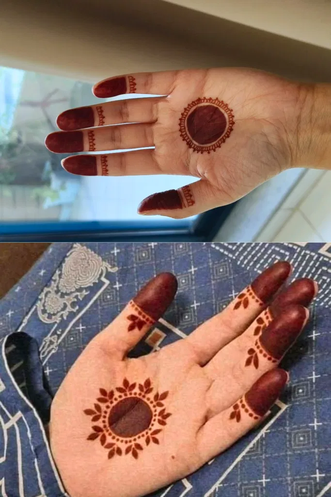 Simple Stylish Front Hand Mehndi Design with Gol Tikki and Jaal