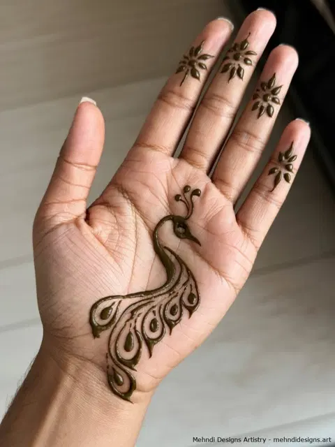 simple peacock front hand mehndi design