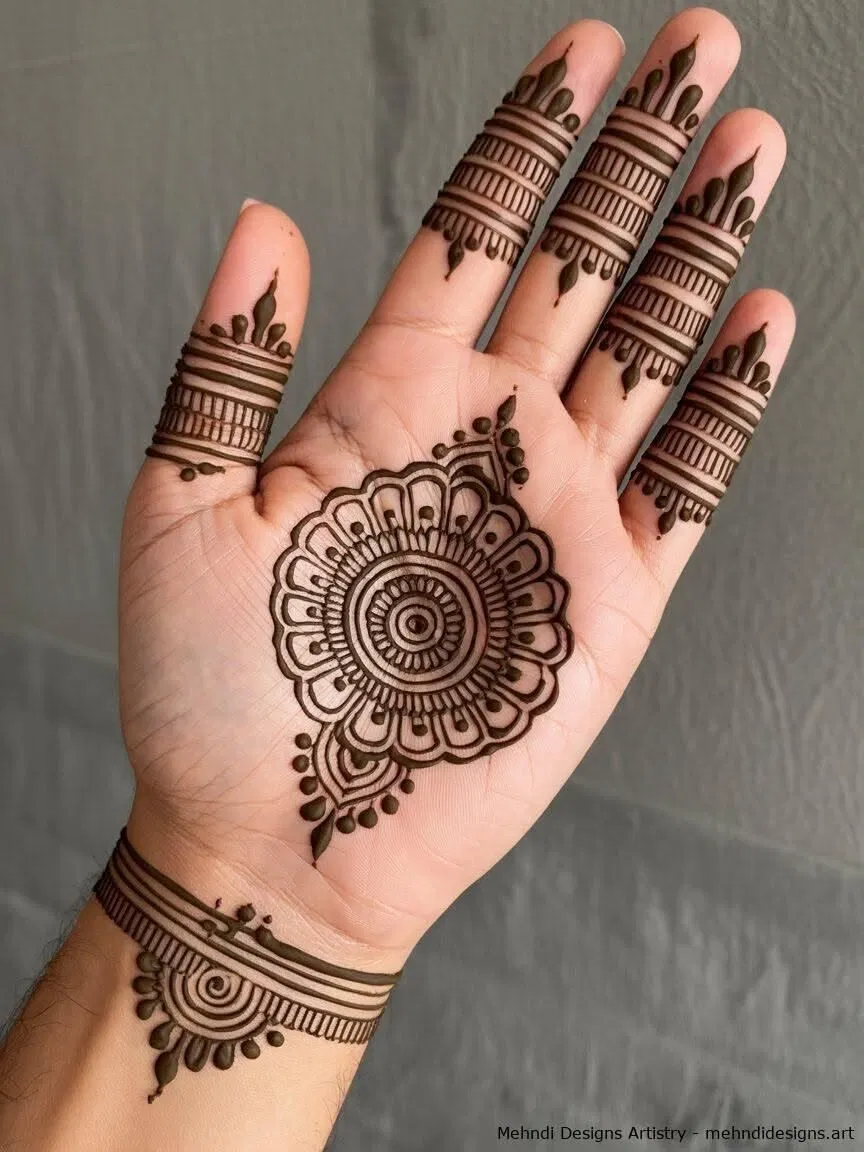 Indian Simple Front Hand Mehndi Design with Gol Tikki