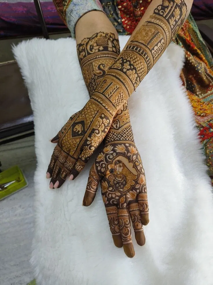 Bridal Back Hand Mehndi Design with Figures (5)